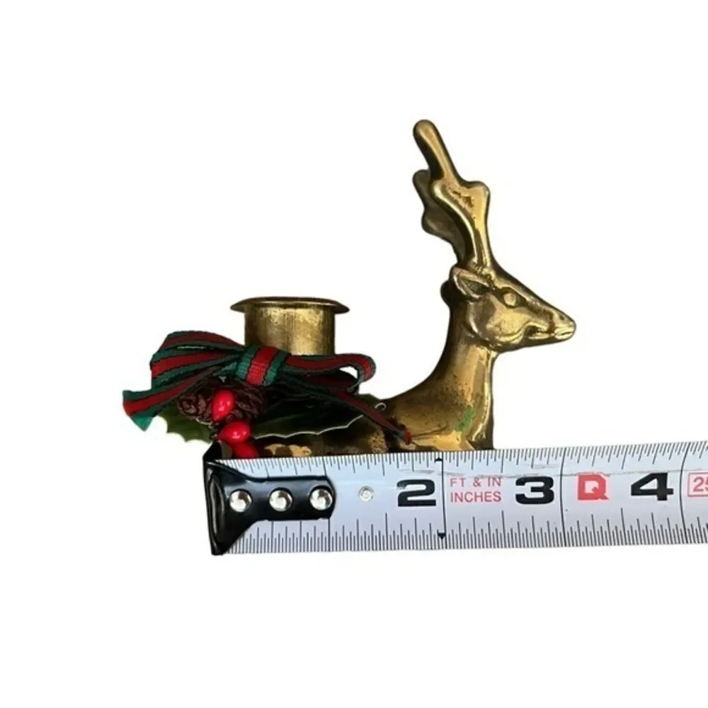 Brass Christmas Sitting Reindeer Deer Candle Holders Vintage Home Decor Holiday
